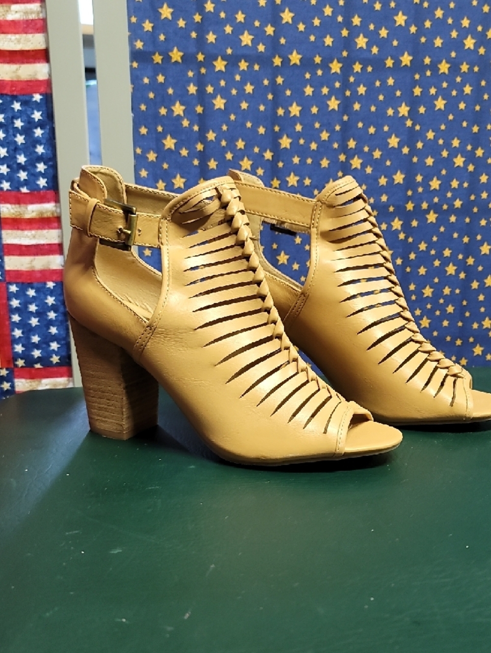 Women’s Strappy Peep-Toe Heels in Tan - Picture 2 of 3